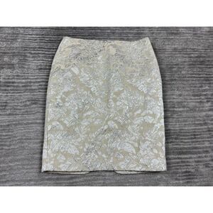 Forever 21 Essentials Skirt Womens 4 Beige‎ Silver Pattern Pencil Career